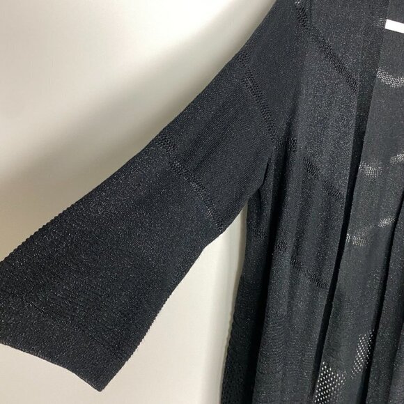 Chicos Shimmer Open Knit Cardigan Sweater Kimono Black Womens Large or Vanity 2 - Picture 3 of 7